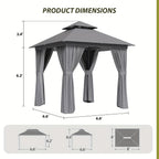 10'x12'/10'x10'/8'x8' Outdoor Gazebo & Pergola for Patio - Double Roof Steel Canopy with Mosquito Net And Privacy Screen, Heavy Duty Party Tent Shelter for Backyard, Lawn, Garden, All-Weather Gazebos with Patio Cover (Grey/Beige/Blue)