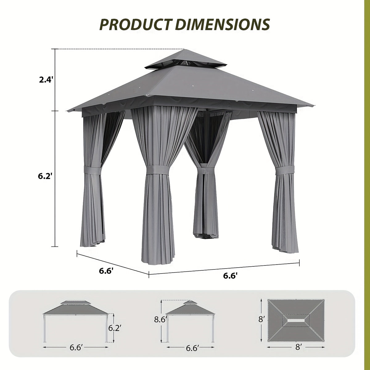 10'x12'/10'x10'/8'x8' Outdoor Gazebo & Pergola for Patio - Double Roof Steel Canopy with Mosquito Net And Privacy Screen, Heavy Duty Party Tent Shelter for Backyard, Lawn, Garden, All-Weather Gazebos with Patio Cover (Grey/Beige/Blue)