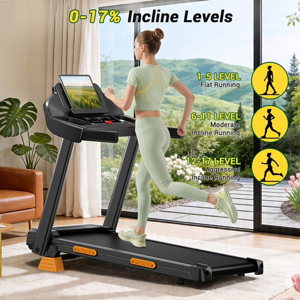 4-in-1 17% Incline Folding Treadmill for Home, 3.0HP Quiet Motor, 300 Lbs Capacity, 7-Layer Shock Absorption with Handrails