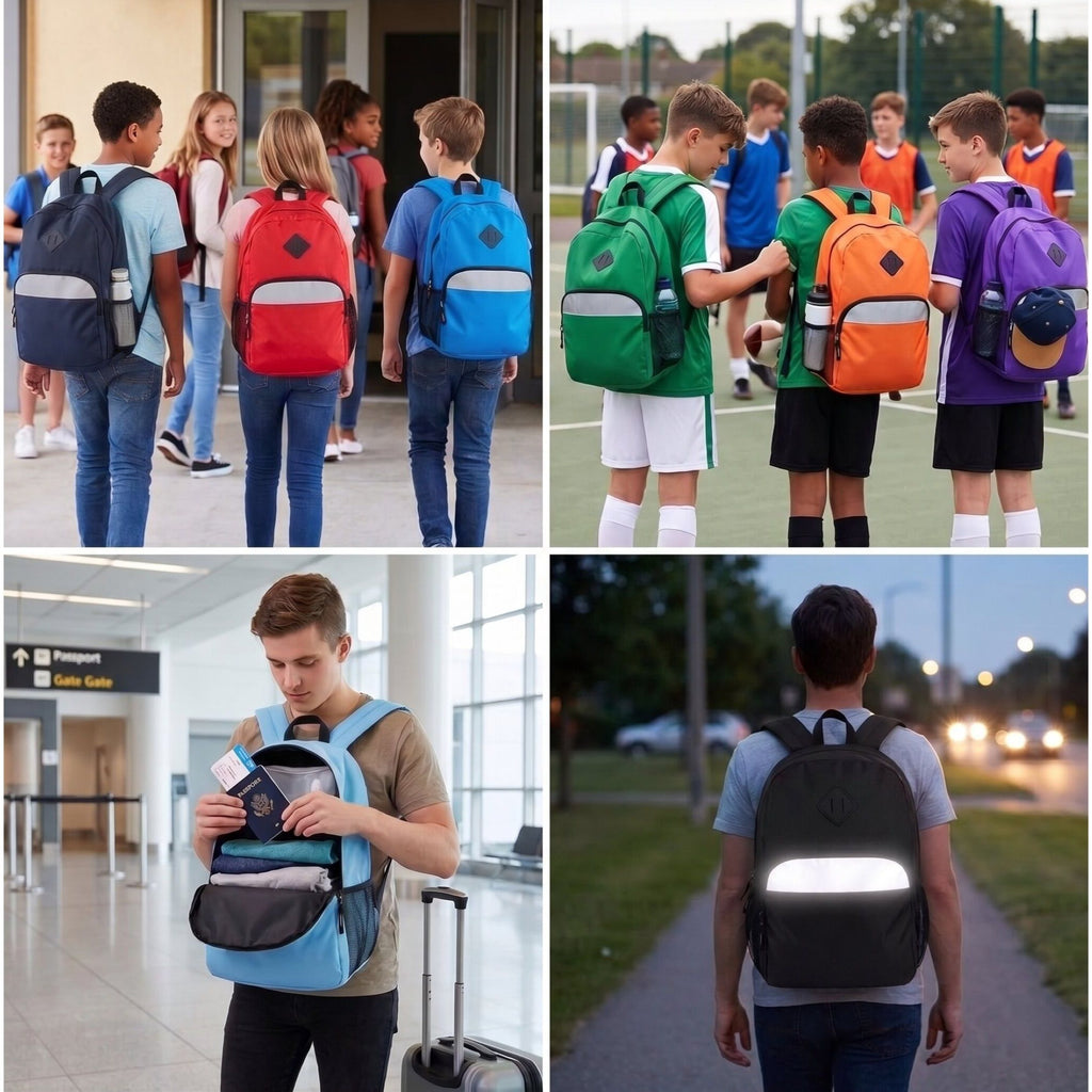Trailmaker (24 Pack) 17" Backpack – Reflective School Backpack with Padded Straps, Water Bottle Pockets for Kids & Adults, School Travel Camp
