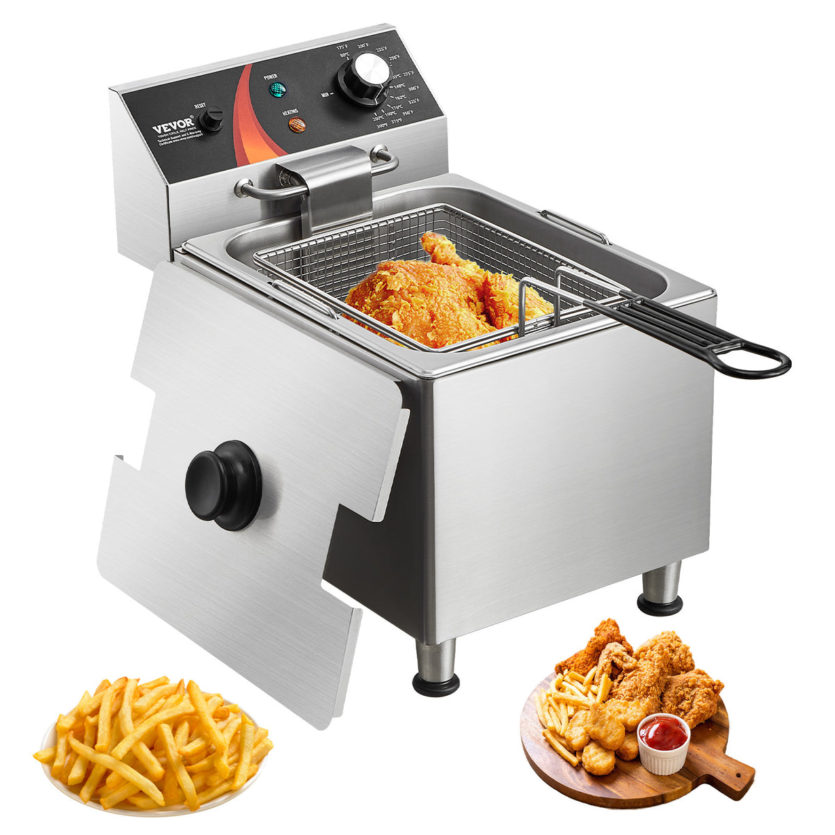 Commercial Electric Deep Fryer for Countertop Food Service with 9.5Qt Oil Tank and Adjustable Heat