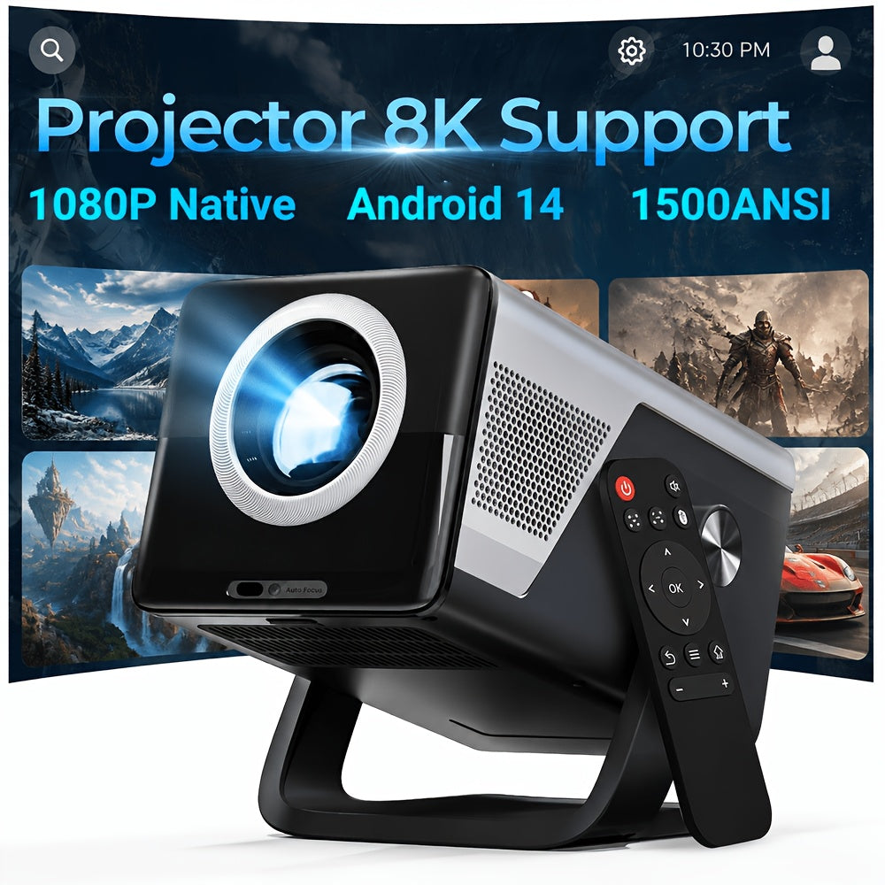 Full HD 1080P Smart Projector with 6 & BT 5.4, 1500 Lumens High Brightness, for TV/PS5/PC/TV Stick, Ceiling Mount Home Theater Projector, 200" Display, Auto Focus System, 110V/220V Dual Voltage (No Laser)