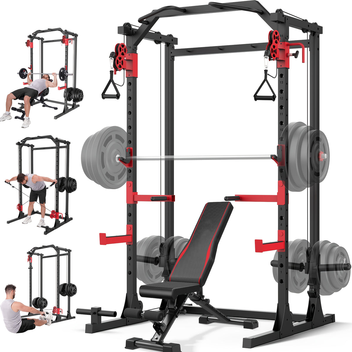 Power Cage, Multi-Functional Power Racks for Home Gym with Dual Pulley Systems, 2000 LBS Weight Capacity Fitness Squat Rack for Strength Workout with More Training Attachment Optional Weight Bench Weight Plates and Barbells Not Included