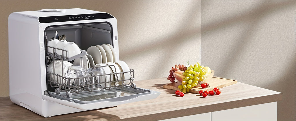 Countertop Dishwasher with 5+2 Programs, Air-Dry, Timer Function, Baby Care, 360° Dual Spray, 167℉ High-Temperature, No Plumbing Required, Portable Dishwasher with 1.32gal Built-in Water Tank, Mini Dishwasher for Home, Apartments, RVs