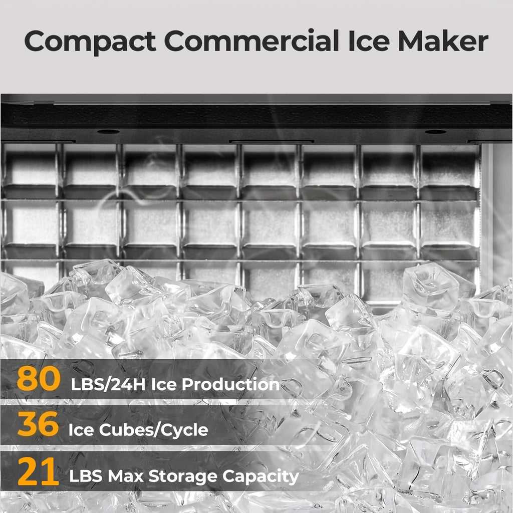 Large Ice Maker, 66Lbs/ 80Lbs/ 100Lbs Commercial Ice Maker, 24 Hour Timer, Self Cleaning Under Ice Machine, Automatic Full Ice Stop, Adjustable Ice Thickness And Ice Making Time, Suitable for Restaurants, Hospitals, Bars, Cafes, Laboratories