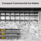 Large Ice Maker, 66Lbs/ 80Lbs/ 100Lbs Commercial Ice Maker, 24 Hour Timer, Self Cleaning Under Ice Machine, Automatic Full Ice Stop, Adjustable Ice Thickness And Ice Making Time, Suitable for Restaurants, Hospitals, Bars, Cafes, Laboratories