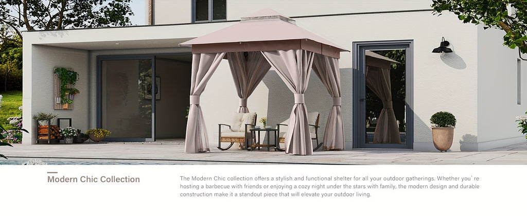 LAUSAINT HOME 8'x8' Heavy-Duty Outdoor Gazebo with Expansion Bolts, Double Roof & Mosquito Netting - Galvanized, UV-Resistant Canopy Tent, Privacy Screens & Curtains Compatible for Backyard, Garden, Parties (2024 Model, Sun Loungers For The Garden, Backya