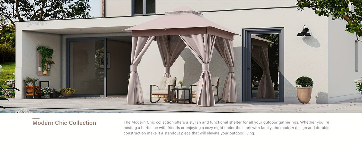 LAUSAINT HOME 8'x8' Heavy-Duty Outdoor Gazebo with Expansion Bolts, Double Roof & Mosquito Netting - Galvanized, UV-Resistant Canopy Tent, Privacy Screens & Curtains Compatible for Backyard, Garden, Parties (2024 Model, Sun Loungers For The Garden, Backya