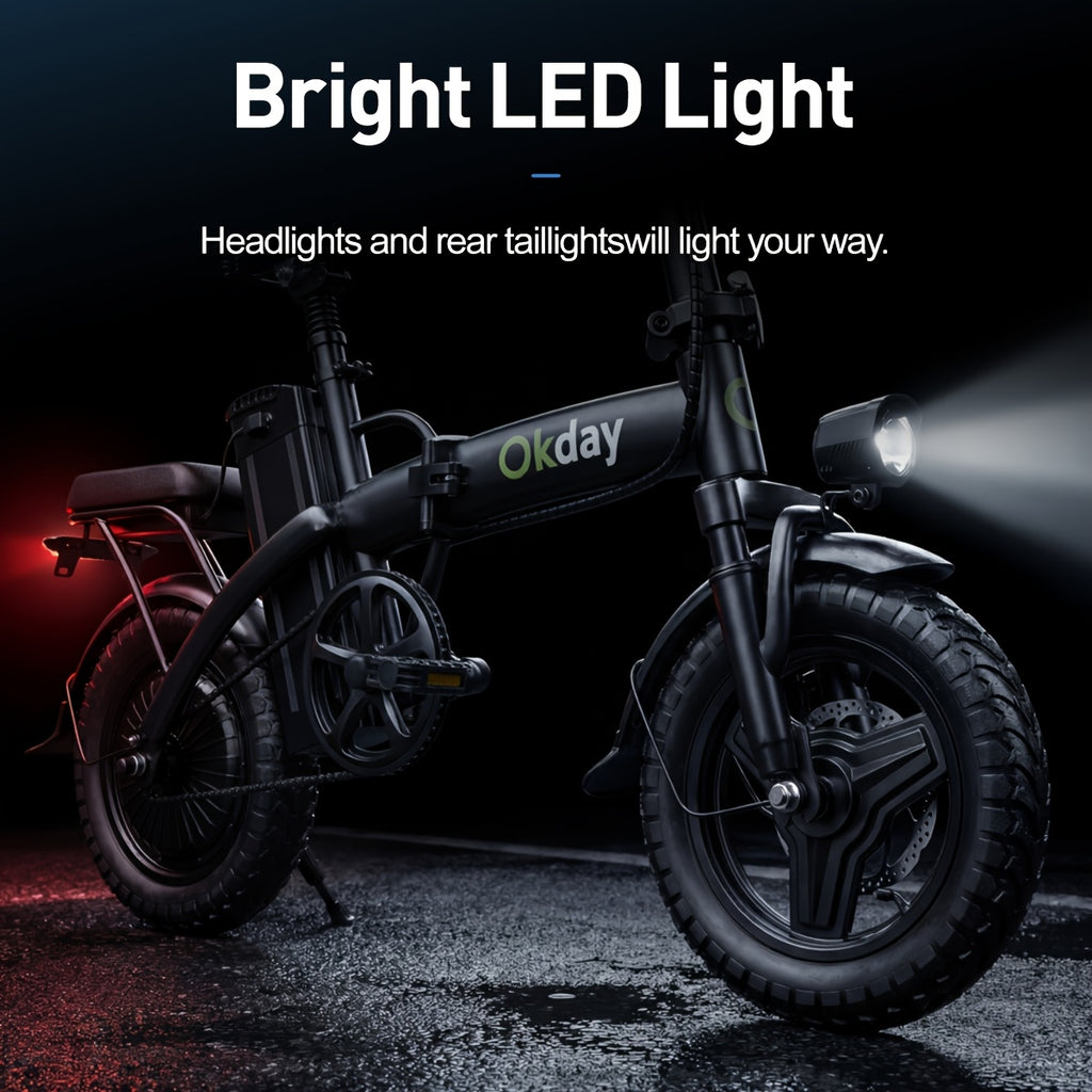 High-Power Electric Bicycle - Long Range, Foldable Portable Electric Scooter, Equipped with Dual Brakes, 14-Inch All-Terrain Tire Wheels, Dual Power Batteries/Electric Mode, Multi-Functional Bicycle, Iron-Carbon Alloy Frame