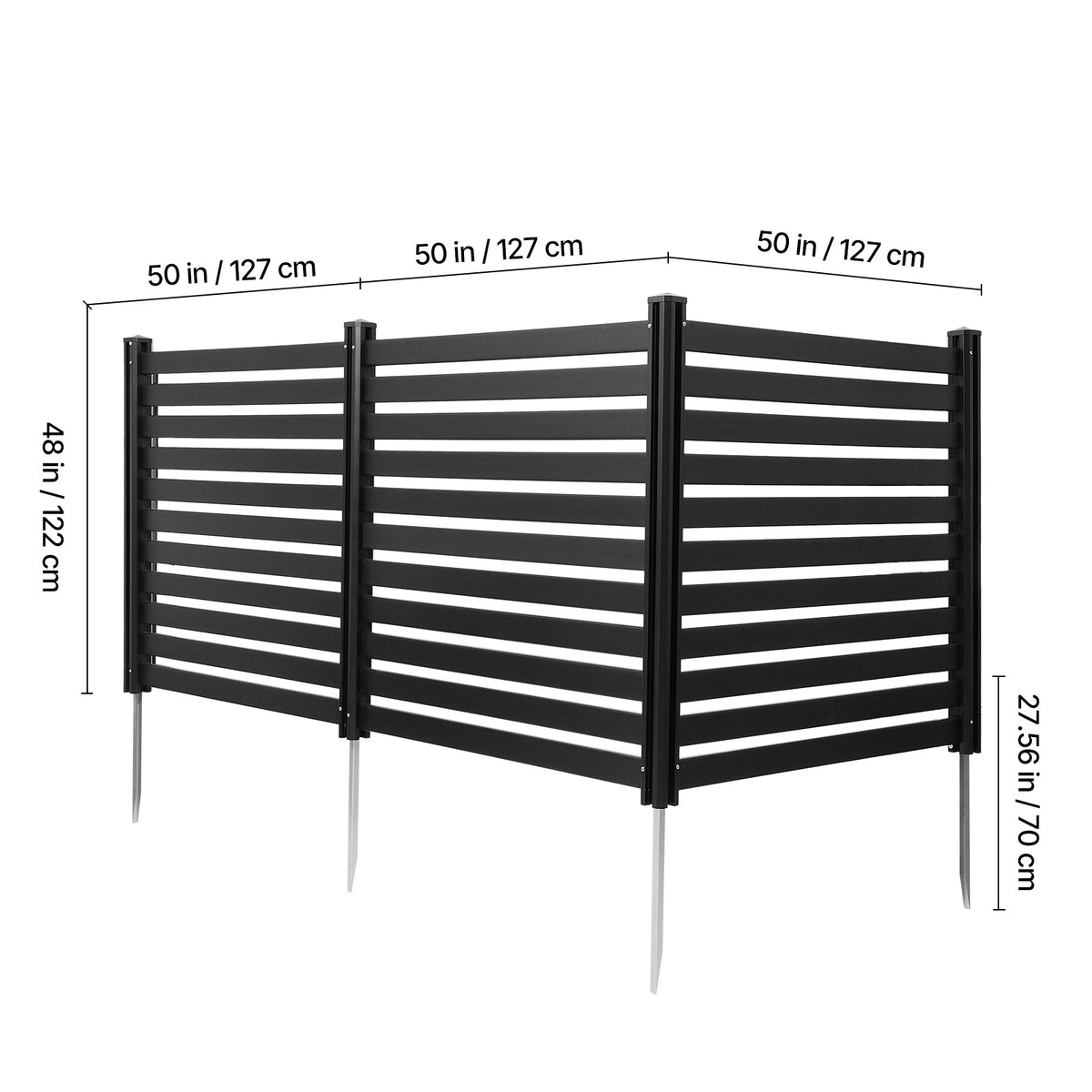 VEVOR 3 Panels Outdoor Privacy Screen, 50 x 48 in Air Conditioner Fence with 27.6 in Ground Stakes, Pool Equipment Enclosure, Vinyl Privacy Fence, Ideal for Trash Can and A/C Units, Black
