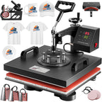 8-in-1 Heat Press Machine, Equipped with 15x15 Inch / 15x12 Inch Pressure Plates, 360° Rotating T-shirt Heat Transfer Machine, Digitally Controlled Dual LED Display, Suitable for Sublimation Transfer on T-shirts, Hats, Mugs, Plates, and Other Items