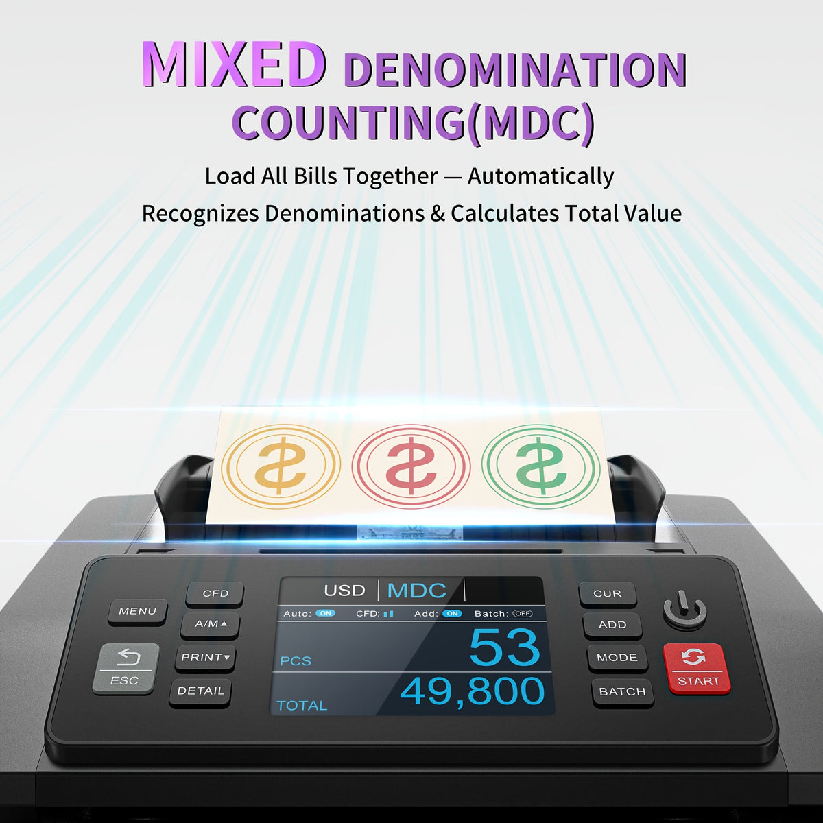 [Black Friday] Mixed Denomination Money Counter Machine, Value Counting, N70 Bill Counter With UV/MG/IR/MT Counterfeit Detection, 3.5" TFT Display Cash Counting Machine, Office Supplies, Black Friday