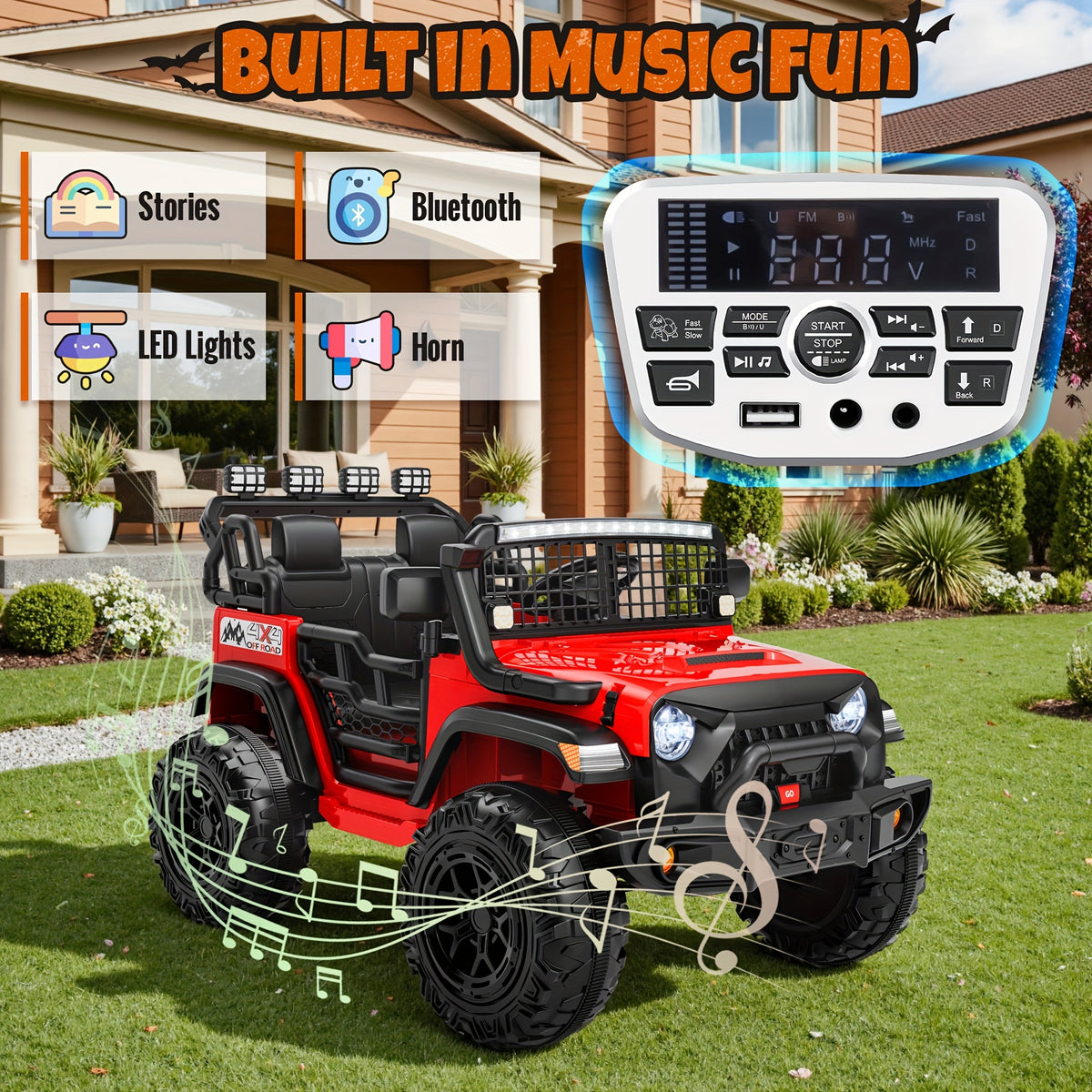 24V 4WD Kids Ride-On UTV Car with Parent Remote Control, 2-Seater, Music, LED Lights, All-Terrain Vehicle for Outdoor Fun, Ideal Gift for Boys And Girls