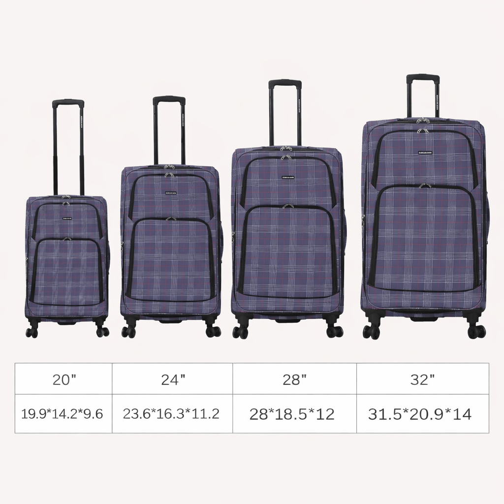 4-Piece Softside Spinner Luggage Set (20+24+28+32 inch) Lightweight Travel Suitcases with 360° Wheels, Telescopic Handle, Multi Pocket Design