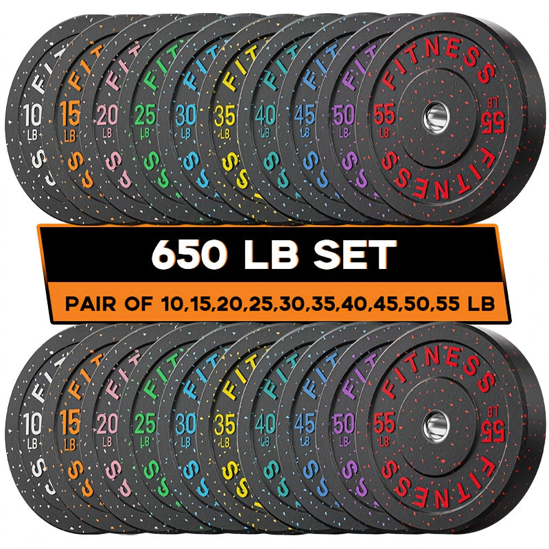 45-650Lbs High Bounce Bumper Plates, 2 Inch Colored Fleck Rubber Weight Plates For Heavy Lifters, Powerlifting, CrossFit, Deadlift, Squat, Home Gym, Strength Workout, For Men, Women, Big Weight Enthusiasts