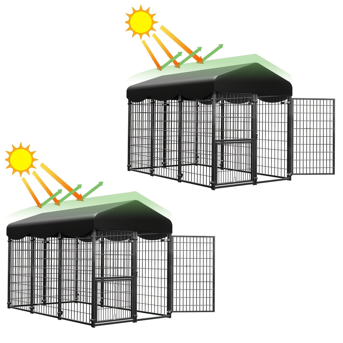 Outdoor Pet Enclosure for Dogs and Poultry, Stainless Steel Shelter with Canopy and Locking Gate