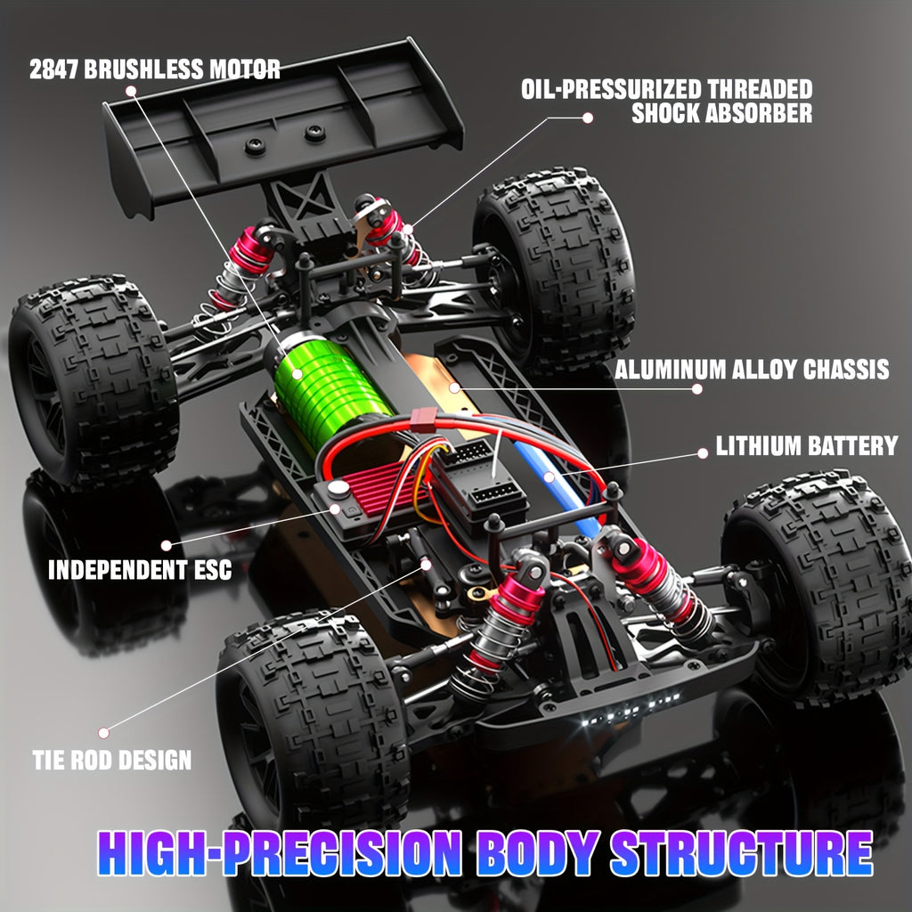 ZHUOYOU 1:12 Full Scale 4WD Brushless RC Car, All Terrain 60KM/H High Speed Off Road Truck, Alloy Chassis, 2.4Ghz, Supports Vehicles Racing Together, 3-Wire 17G Digital Servo, LED Light