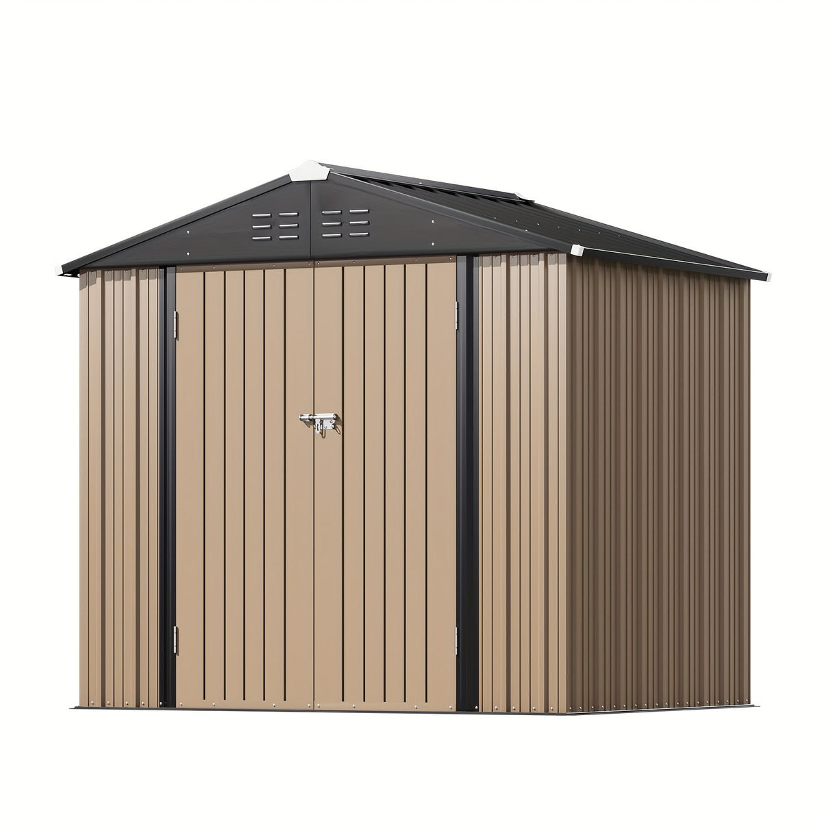 GUNJI 8X6 FT Outdoor Steel Storage Shed with Lockable Doors, Compact Small Bike Shed, Ideal for Garden, Backyard, Swimming Pool, Patio Utility And Tool Storage
