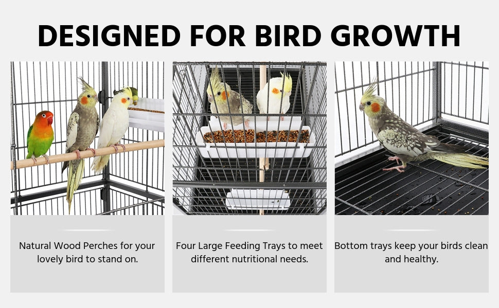 Costoffs Bird Cage 60.5-inch Extra-Large Parrot Cage Wrought Iron Bird Cage with Stand, Large Flight Cage for Conures, Parakeets, Cockatiels, African Greys and Small Pets, Multi-Bird Cage