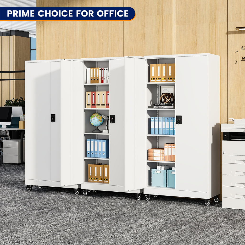 75-Inch Garage Storage Unit: Features 2 Doors, Wheels, 4 Adjustable Shelves, And a Lock. Ideal for Workshops, Homes, Or Offices. Sturdy And Easy to Move
