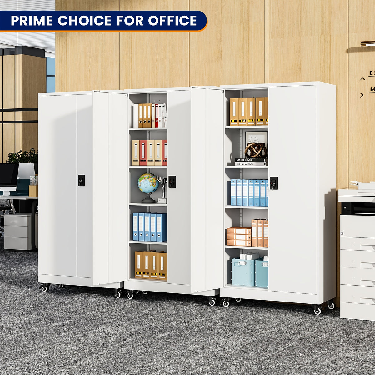 75-Inch Garage Storage Unit: Features 2 Doors, Wheels, 4 Adjustable Shelves, And a Lock. Ideal for Workshops, Homes, Or Offices. Sturdy And Easy to Move
