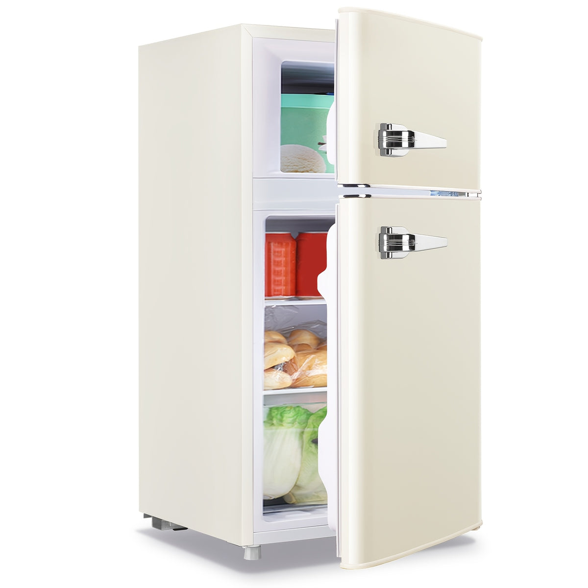 Retro Mini Fridge 3.5 Cu.Ft Refrigerator with Top Freezer Compact Fridge Apartment Size Refrigerator Dual Door Fridge with Handles Small Refrigerator for Home Office Dorm