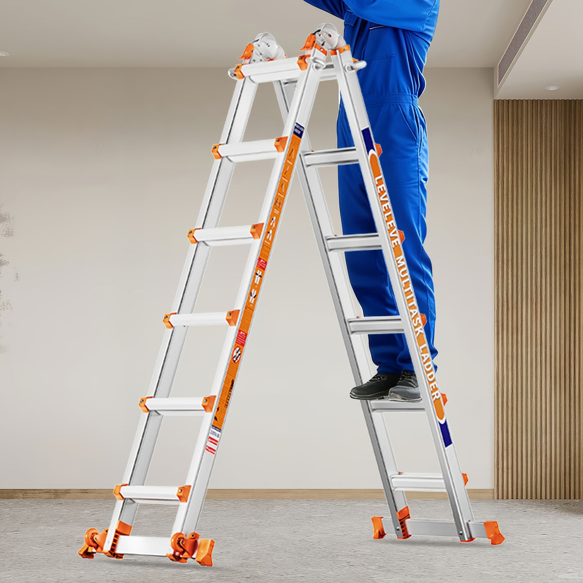 LEVELEVE 6-Step A Frame Step Ladder, Extension Ladder with Two Stabilizer Bars & Wheels, 330 Lbs Security Load Multi-Position Ladder for Stairs Home Indoor Outdoor Roof