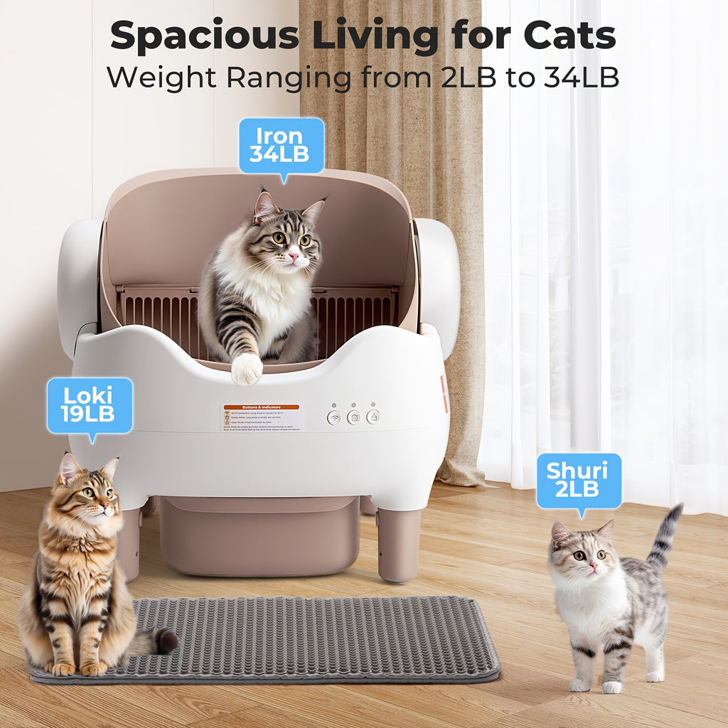 Large Smart Self-Cleaning Cat Litter Box, App-Controlled Automatic Cleaner with 3.43Gal Big Capacity, 2.4G Wifi Cat Litter Box with Odor Removal, 14-Day Hands Free Scoopless Care, Auto-Scoop, Ideal for Busy Pet Owners, 1 Brush, Trash Bags And 1 Mat
