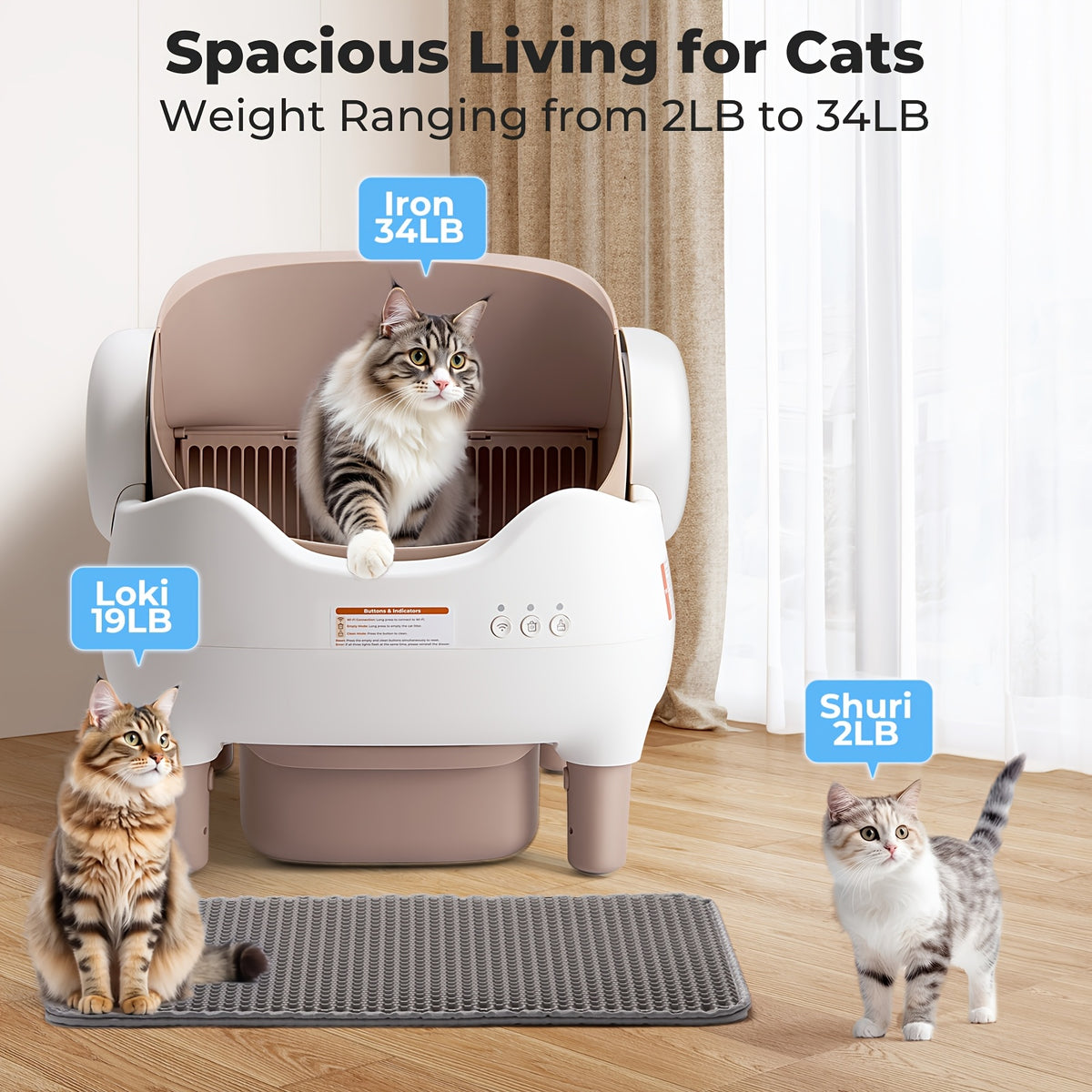 Large Smart Self-Cleaning Cat Litter Box, App-Controlled Automatic Cleaner with 3.43Gal Big Capacity, 2.4G Wifi Cat Litter Box with Odor Removal, 14-Day Hands Free Scoopless Care, Auto-Scoop, Ideal for Busy Pet Owners, 1 Brush, Trash Bags And 1 Mat