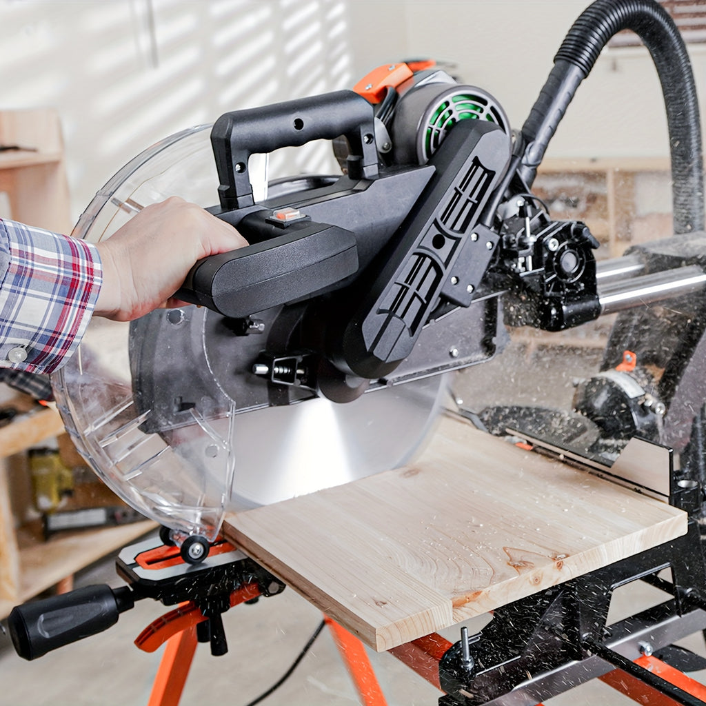 12" Blade 15Amp Sliding Compound Miter Saw with Aluminum Alloy Guard, 3800 RPM, Double-Bevel 45° And Dual Miter 45°, Max 13.2" X 4.1" Cutting Capacity, Dado Slot, 9 Positive Stops, Ideal for Woodworking Projects