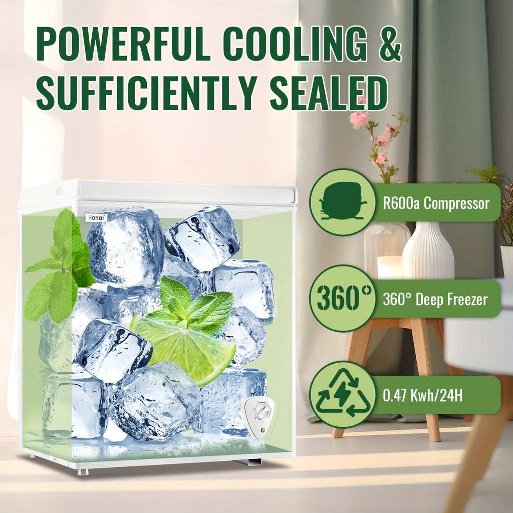 WANAI 5.0 Cu.Ft Chest Freezer With Removable Basket, Top Open Door Compact Freezer With Adjustable Temperature For Home/Kitchen/Office/Dorm WHITE