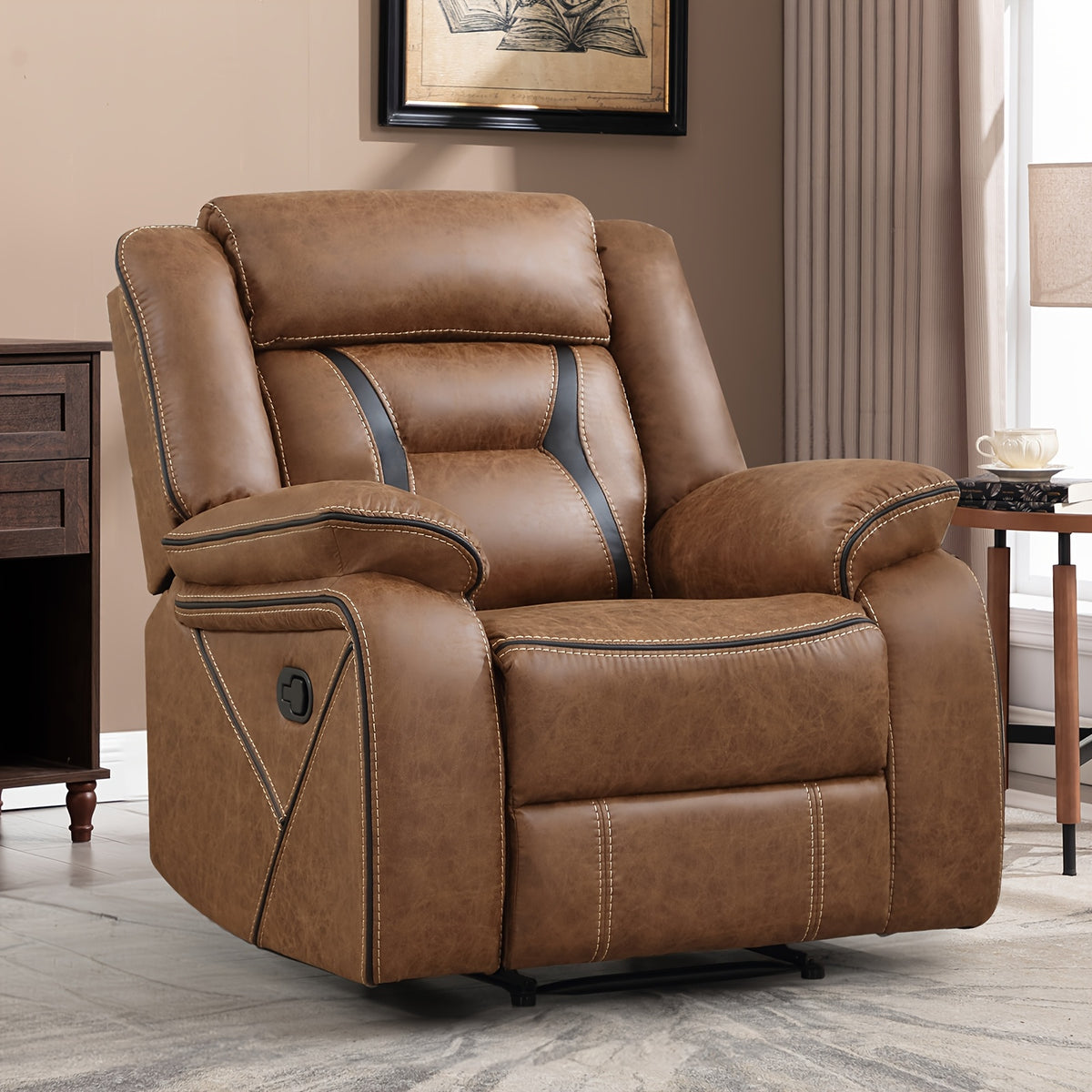 Faux Leather Manual Recliner Set: 3-Seat Sofa, Loveseat, Recliner Chair for Living Room And Meeting Room