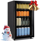 WANAI Mini Fridge Cooler 125Cans Beverage Refrigerator Glass Door Beverage Cooler for Beers Wine Juicer Cooler Adjustable Shelves LED Lights for Home, Office Or Bar