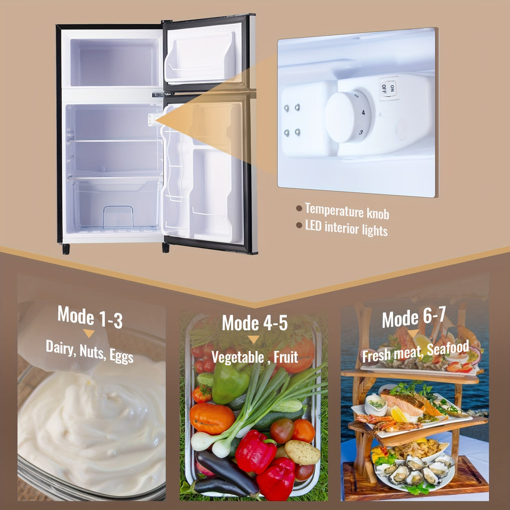WANAI Double Door Small Refrigerator with Freezer, 3.5/4.5/5.0 Cu.Ft Small Fridge with 7 Level Adjustable Thermostat & Removable Shelves, Mini Refrigerator for Kitchen Apartment And Office, Silvery