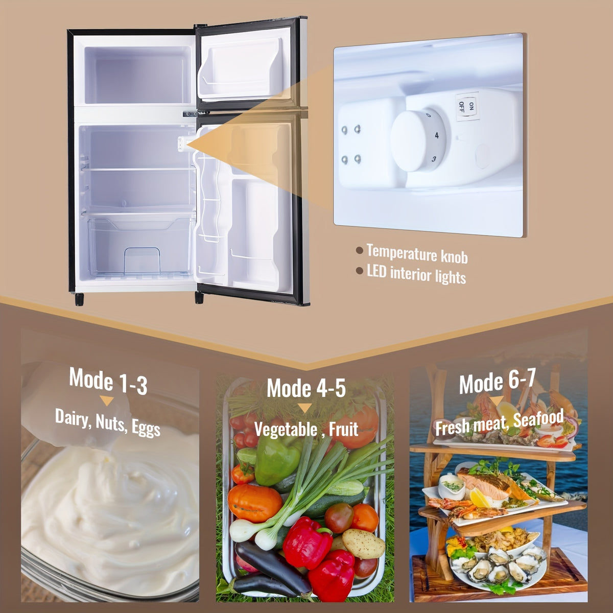 WANAI Double Door Small Refrigerator with Freezer, 3.5/4.5/5.0 Cu.Ft Small Fridge with 7 Level Adjustable Thermostat & Removable Shelves, Mini Refrigerator for Kitchen Apartment And Office, Silvery