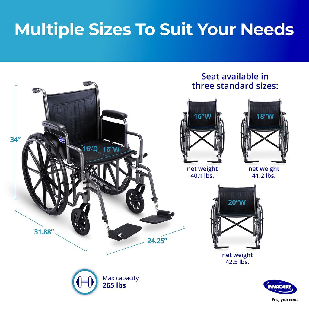 Invacare Essentials EX1 Folding Manual Wheelchair w/ Swing‑away Footrests & Desk‑Length Arms