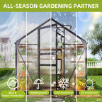 Walk-In Greenhouse with Roof Ventilation, 6 x 4 ft Polycarbonate Garden Structure on an Aluminum Frame