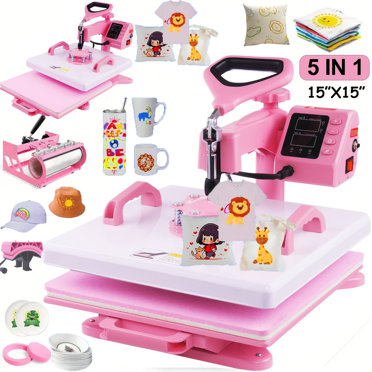 15"x15"/12"x15" - 8-in-1/5-in-1 Heat Press Machine Combo, Rotatable Design, Multi-Size Transfer Sublimation Combo, Suitable for T-shirts, Bags, Pillows, Hats, Beanies, Rollers - The 3-in-1 Automatic Hat Heat Press Can Only Press Hats