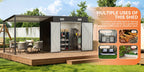 6x4/5x3/8x6ft Outdoor Storage Shed & Hardtop Gazebo Combo, 2-in-1 Outdoor Combo, Metal Lean to Shed with Open-Sided Pergola, Durable Garden Tool Shed for Patio, Backyard, Deck..