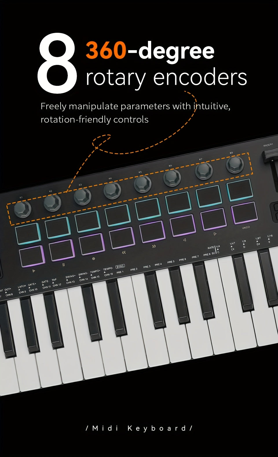 M-VAVE SMK37PRO Professional MIDI Keyboard with 37 Keys, Wireless for Music Composition And Synthesis