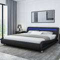Modern Upholstered LED Bed Frame with Adjustable Headboard & Faux Leather Wave Bed - Metal Platform Bed Frame, No Box Spring Needed, Easy Assembly, Contemporary Bed for Small Spaces Suitable for Modern Bedrooms