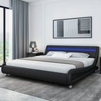 Modern Upholstered LED Bed Frame with Adjustable Headboard & Faux Leather Wave Bed - Metal Platform Bed Frame, No Box Spring Needed, Easy Assembly, Contemporary Bed for Small Spaces Suitable for Modern Bedrooms