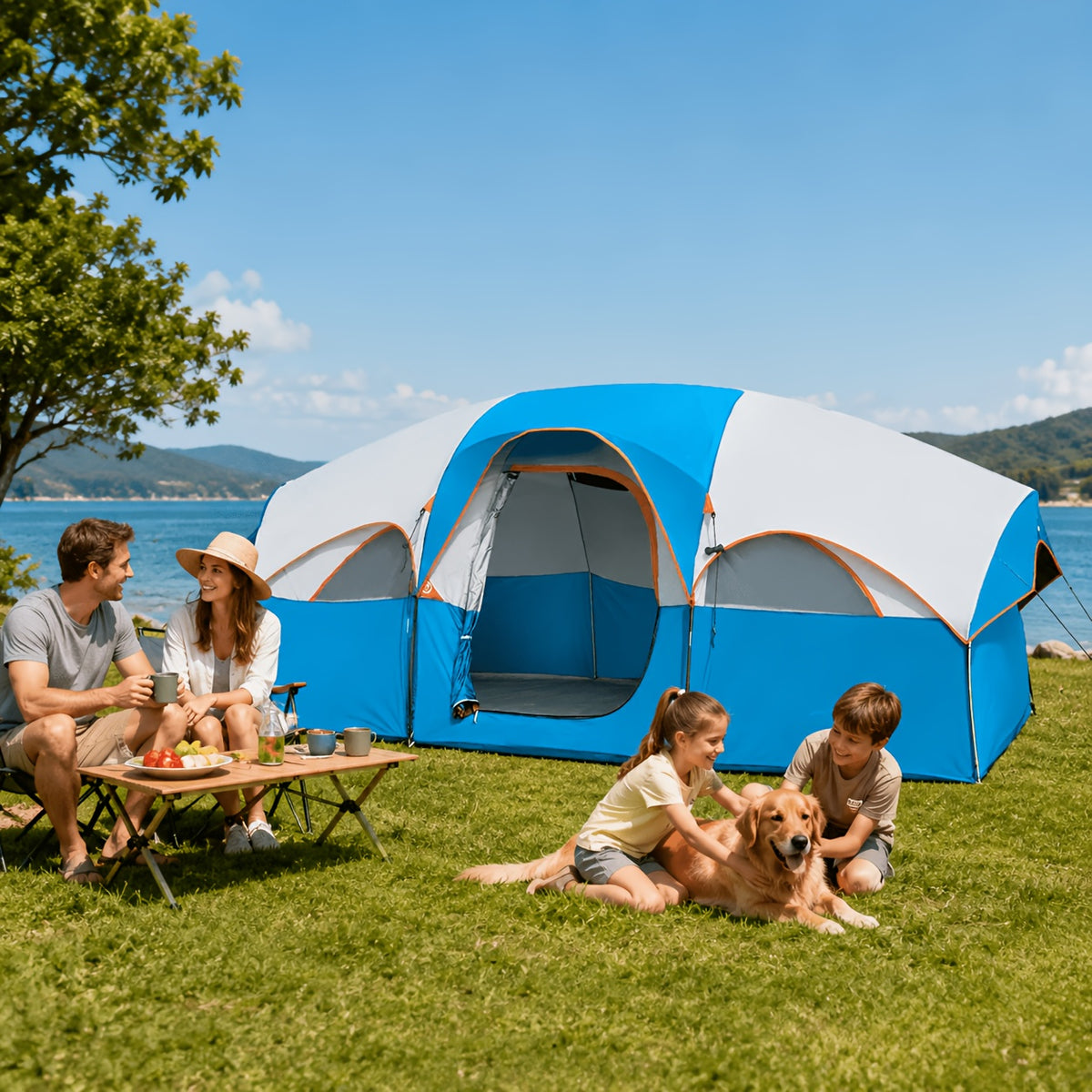 8-Person Family Camping Tent with Removable Two-Room Divider for Quick Outdoor Setup and Open Views