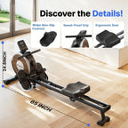 MERACH Home Rowing Machine with Magnetic Quiet Resistance, 16 Adjustable Levels, 350lbs Weight Capacity, Bluetooth App Sync, And Smooth Dual Rails