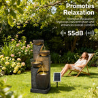 Solar Outdoor Water Fountain, 38.2-Inch 4-Tier Cascading Bowls and Stacked Stones with LED Lights