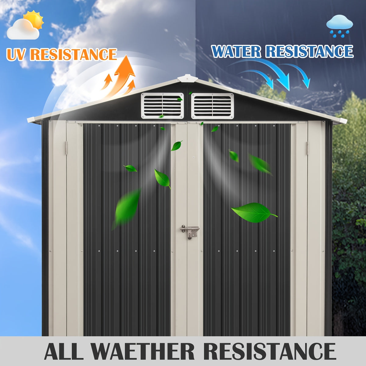 6x4ft Outdoor Storage Shed, Anti-Corrosion Tool Shed with Sloping Roof, Metal Garden Shed with Lockable Door, for Backyard Patio Lawn Poolside