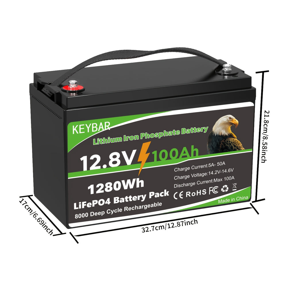 12V Lithium Battery 100AH with BMS And 8000 Deep Cycles 12V 100AH Lifepo4 Battery Grade A Cells for Marine Trolling Motor RV Camping Solar Golf Cart Off-Grid
