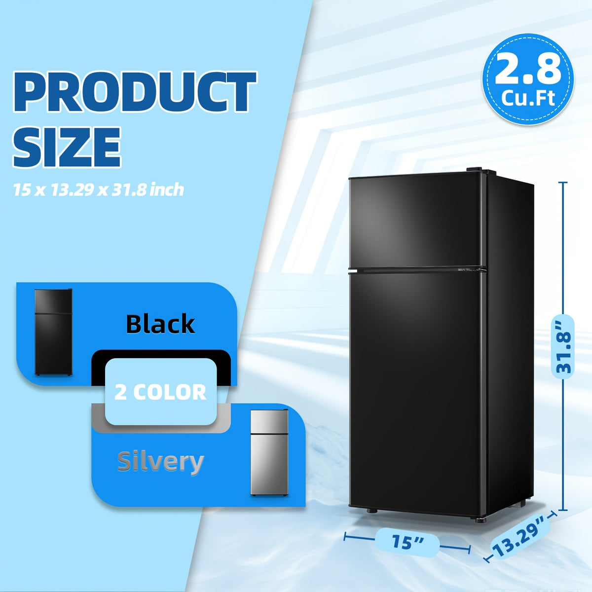 2-Door Compact Refrigerator Mini Fridge with Adjustable Thermostat & Removable Glass Shelves, Ultra-Quiet Cooling Suitable for Bedroom, Office, Dorm, Small Space, Direct-Cool System, ABS Cabinet, Compressor Cooling, Low Voltage ( Plug)