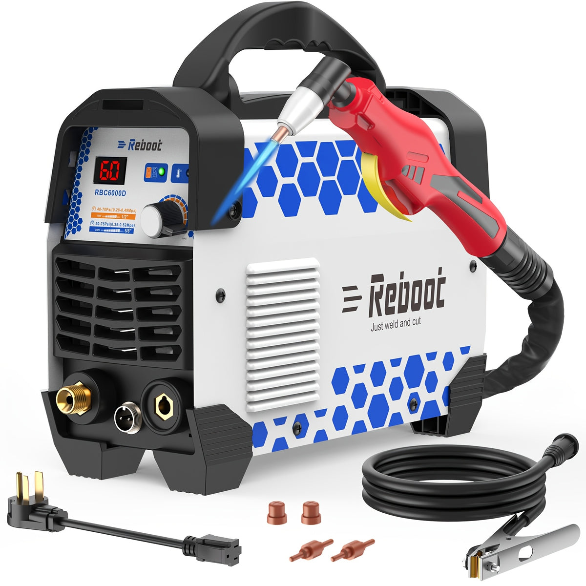 Reboot 60A Plasma Cutter Dual Voltage 120V/240V, 1/2" Clean Cut IGBT Inverter, Portable Metal Cutting Machine With Torch & Tips - RBC6000D 2026 Upgraded (Pre-Installed Air Regulator)