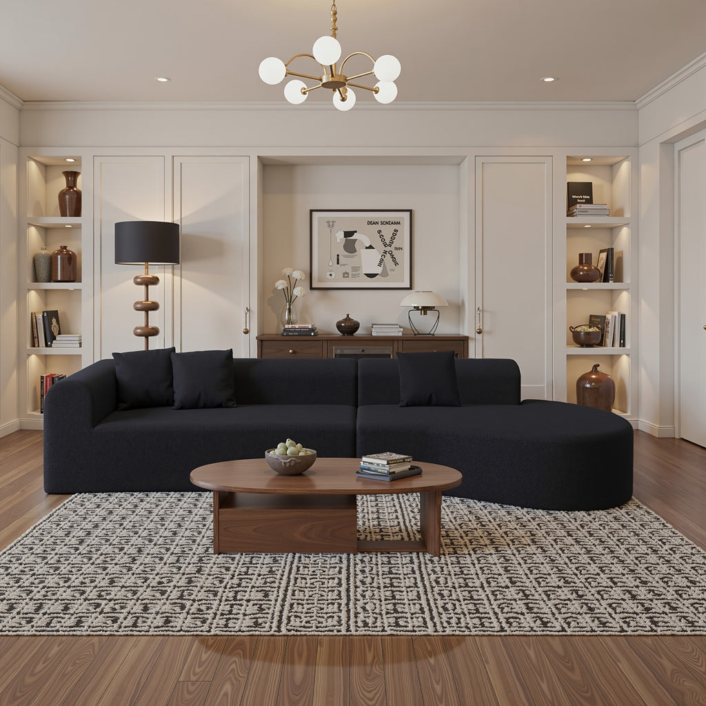116" Curved Sofa with Throw Pillows, 4-Seater Luxury Chenille Fabric with Fully Assembled Long Lounge Sofa, Living Room Curved Sectional Sofa Chaise Lounge